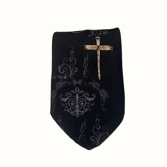 Eagles Wings John 3:16 Black Silk Tie With Gold Cross & Bible Scripture (Mix & M - Picture 8 of 8